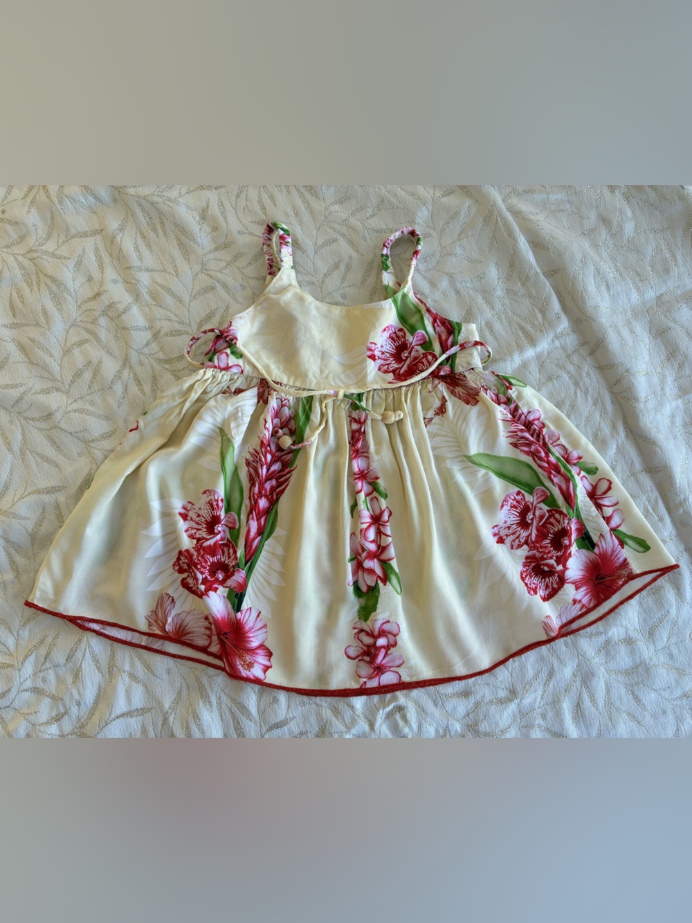 Girls Floral Spaghetti-Strap Hawaiian Sundress Top - Cream & Pink size 1-2 years